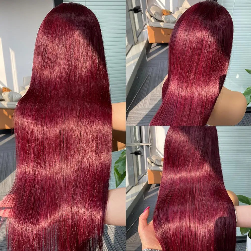 Burgundy 13x6 Hd Lace Frontal Human Hair Wig On Sale 30 36 Inch Bone Straight Lace Front 99J Colored Human Hair Wigs For Women