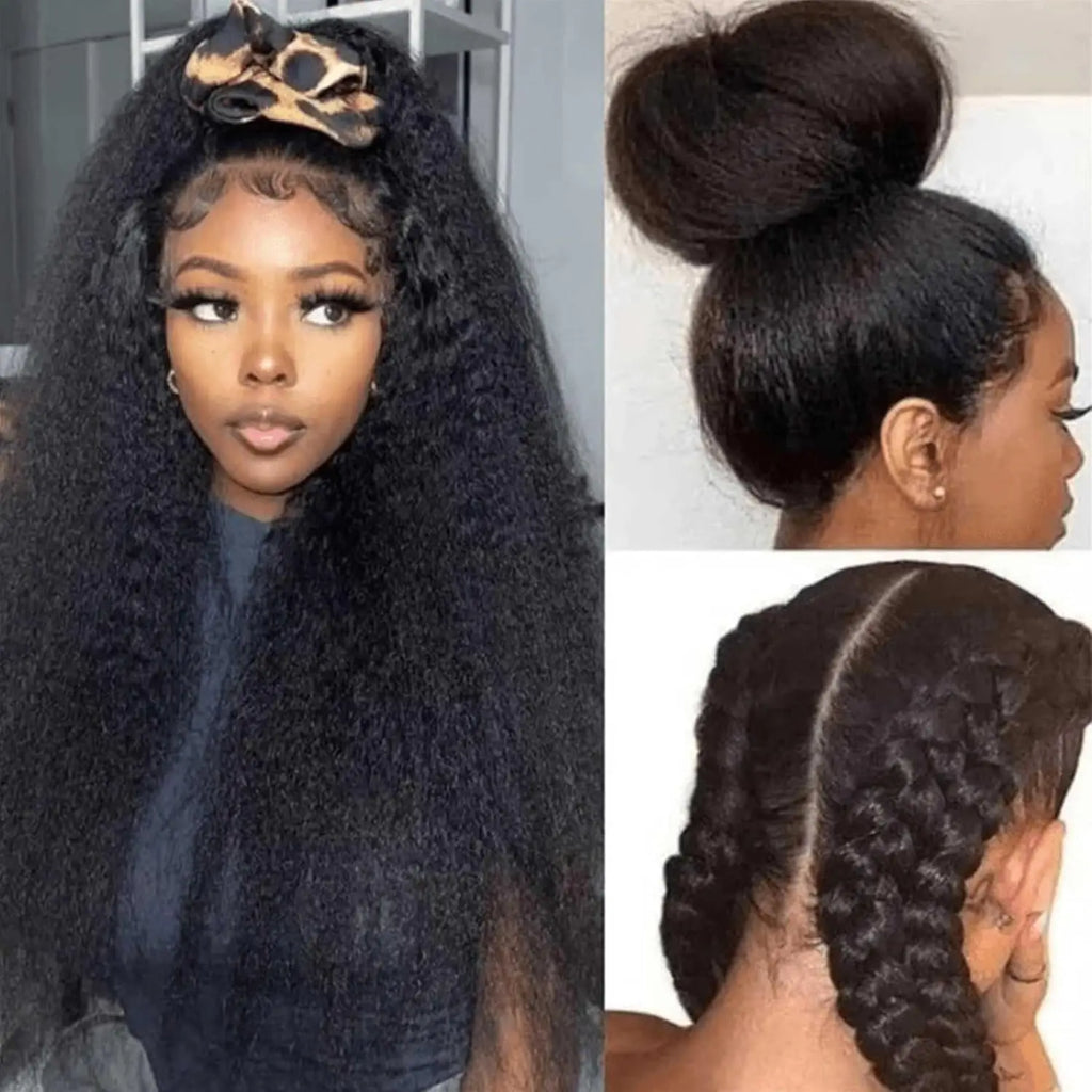 Kinky Straight Wear and Go Glueless Human Hair Wig Pre Plucked Pre Cut 4x4 Glueless Lace Front Wigs for Black Women Human Hair