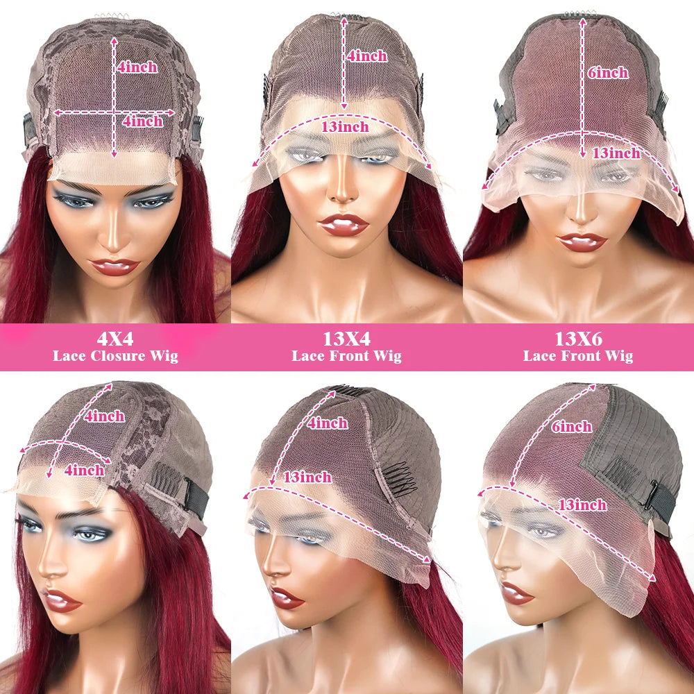 Burgundy 13x6 Hd Lace Frontal Human Hair Wig On Sale 30 36 Inch Bone Straight Lace Front 99J Colored Human Hair Wigs For Women
