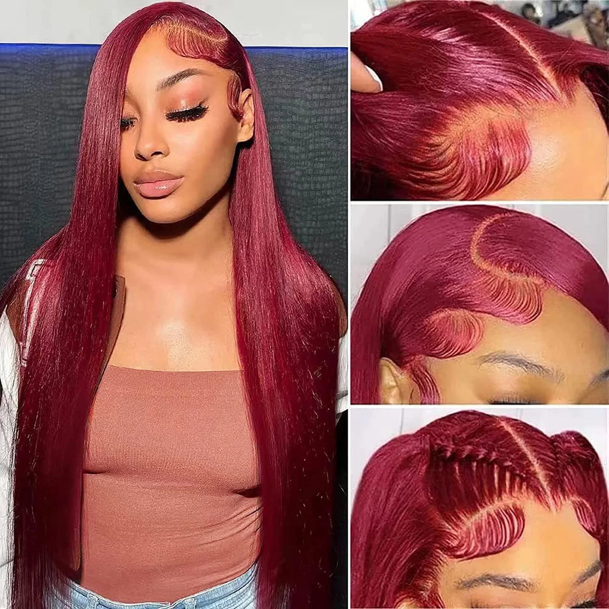 Burgundy 13x6 Hd Lace Frontal Human Hair Wig On Sale 30 36 Inch Bone Straight Lace Front 99J Colored Human Hair Wigs For Women