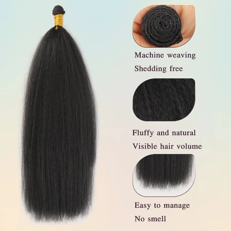 3 Packs Synthetic Kinky Straight Peruvian Wig Weave Bundles Heat-resistant Fiber Bundles Hair Extensions Women Coarse Yaki Weft
