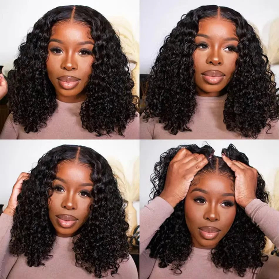 Kinky Curly Short Bob Cut Synthetic Wig 13x4 HD Full Lace Frontal Pre-plucked Bleached Knots Glueless for Black Women