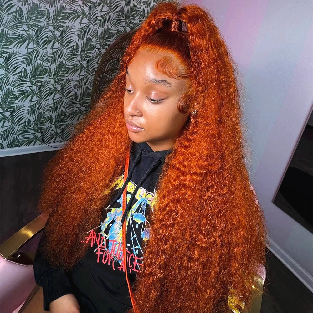 30 36 Inch Curly Orange Ginger Human Hair Wig For Women Water Wave Lace Front Wig 13X4 13X6 Hd Lace Deep Wave Frontal Wigs