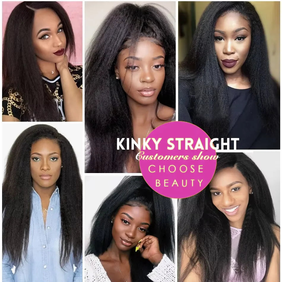 Kinky Straight Wig 4C Edges 13x6 HD Lace Frontal Wig Human Hai Yaki Straight Lace Front Wig 200% Density Full Hair Lace Wigs