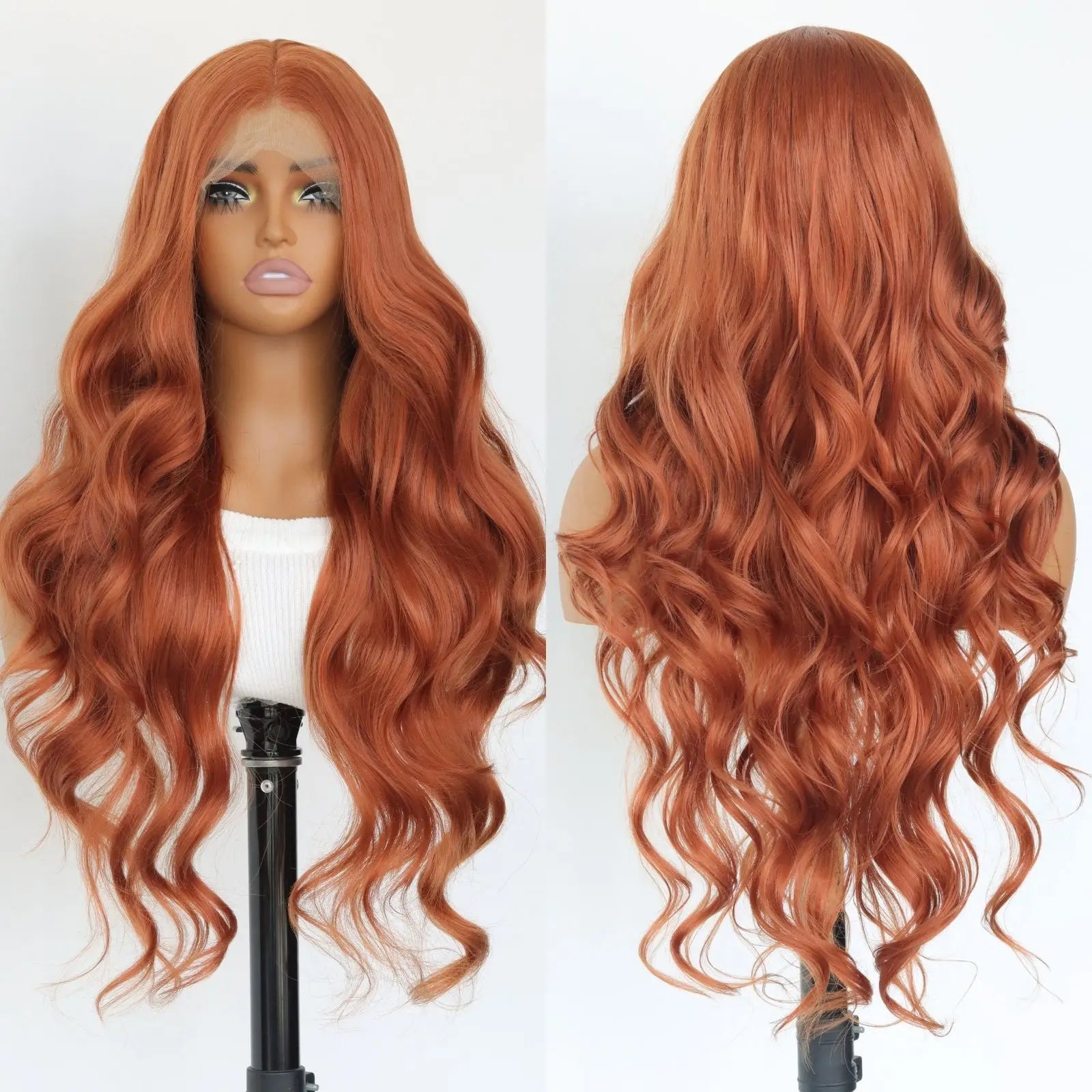 Ginger Orange 13X4 Lace Front Synthetic Wig Orange Long Body Wave Wig For Women Heat-resistant Fiber Wig 24Inch
