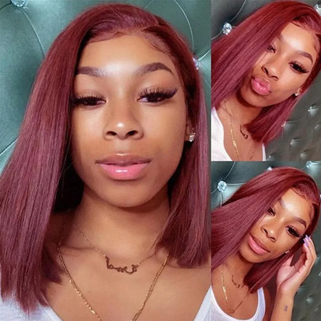 99J Burgundy 13x4 Bob Straight Pre Plucked Human Hair Wigs Short Brazilian Human Hair Wigs Transparent Lace Human Hair Wig