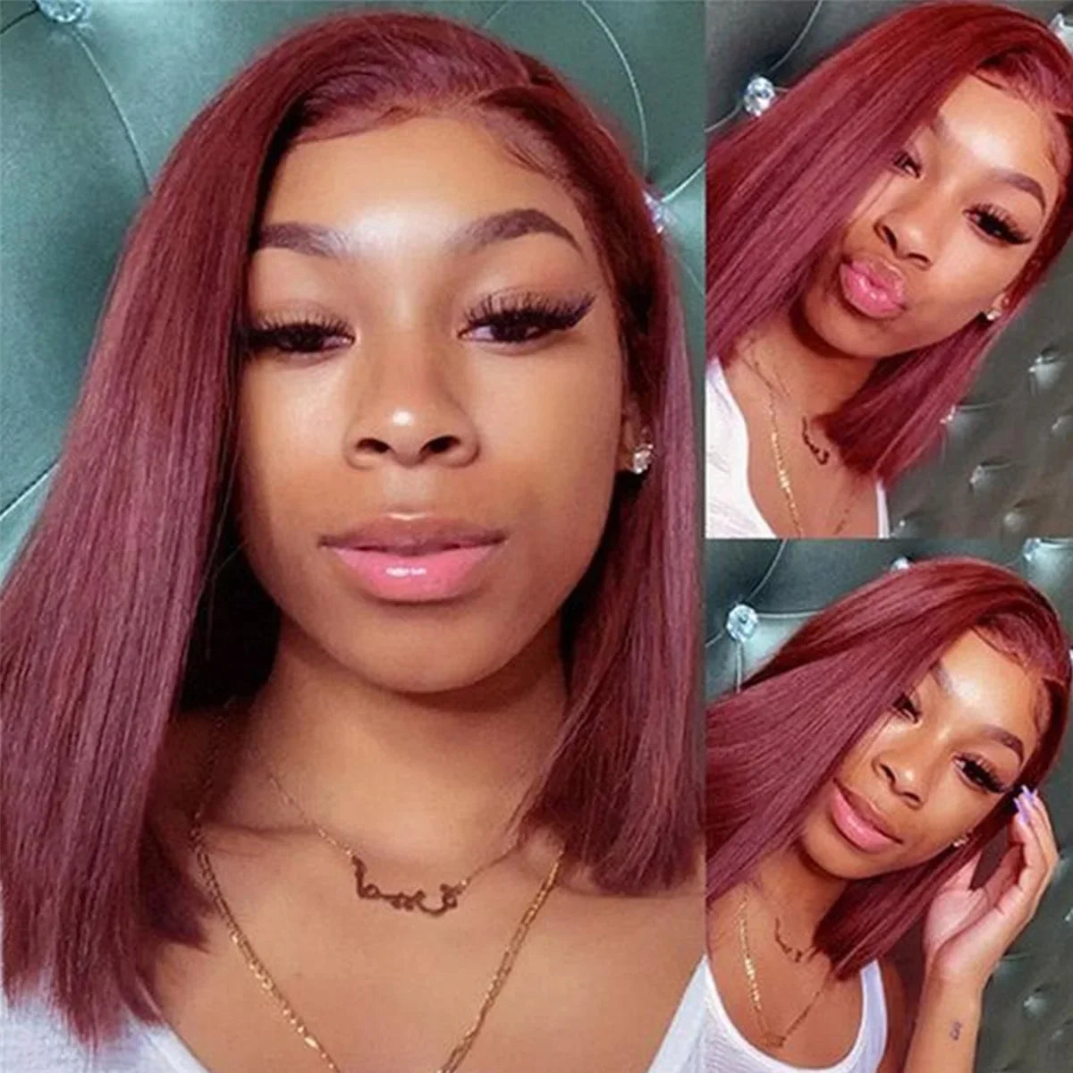 99J Burgundy 13x4 Bob Straight Pre Plucked Human Hair Wigs Short Brazilian Human Hair Wigs Transparent Lace Human Hair Wig