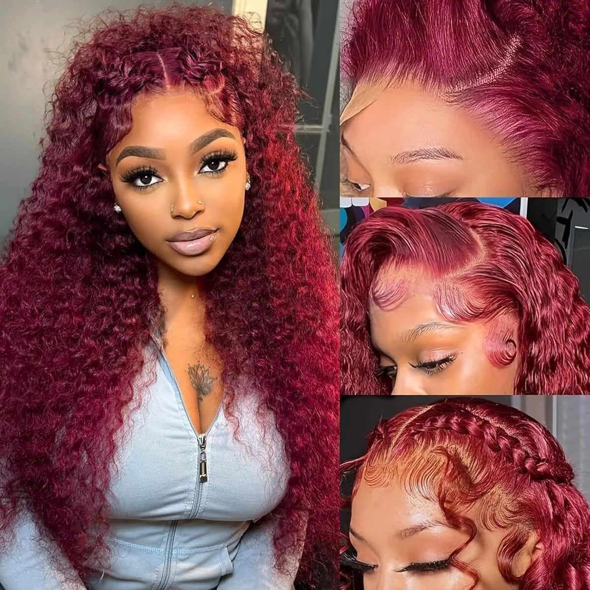 Burgundy Curly Wigs Human Hair 99j 13x4 Lace Front Deep Wave 100% Human Hair Wigs Pre Plucked 13X6 HD Lace Wine Red Colored Wig