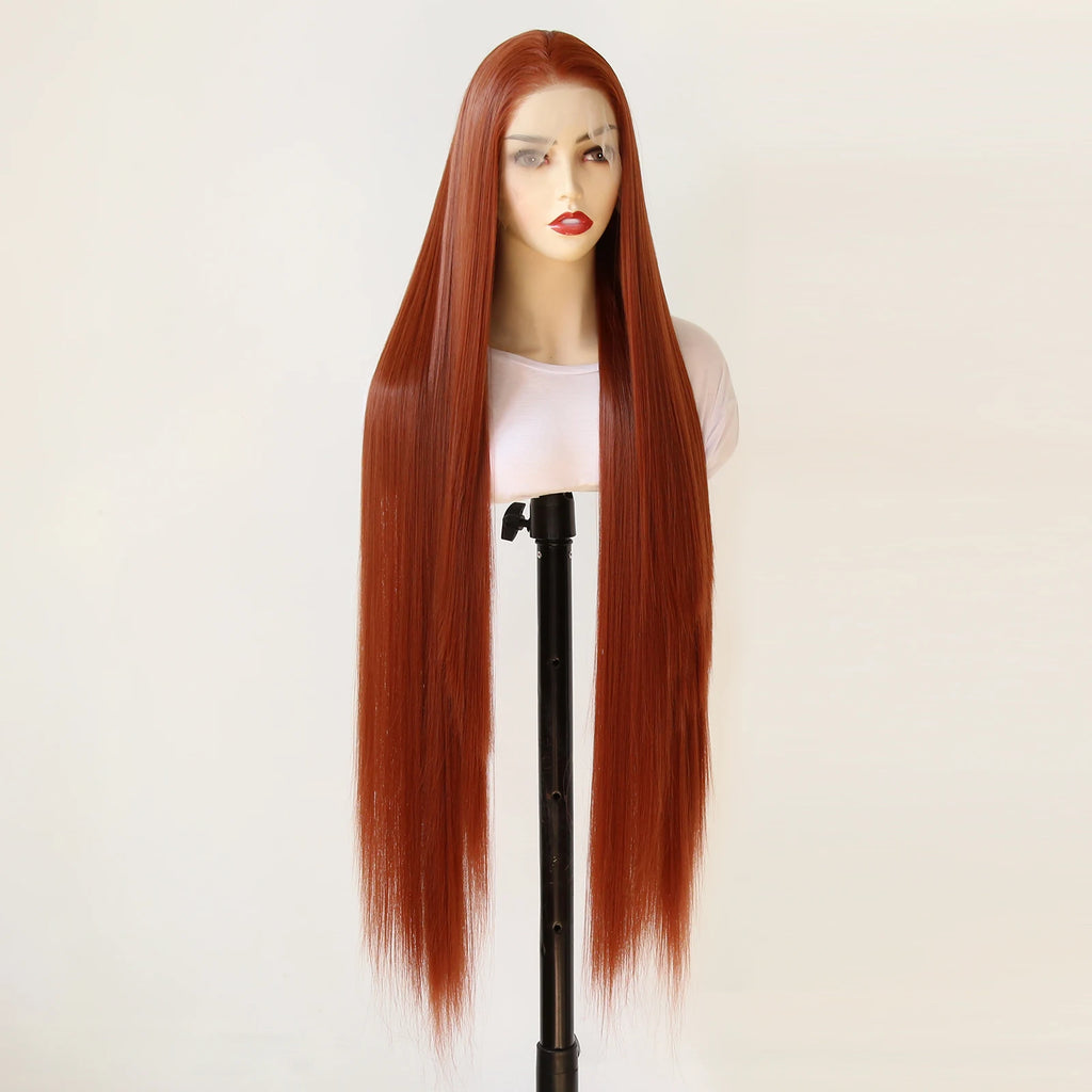40inch Ginger Brown Wig 13x4 Synthetic Lace Front Wig Long Straight Lace Front Synthetic Wig Pre Plucked Heat Resistant Fiber
