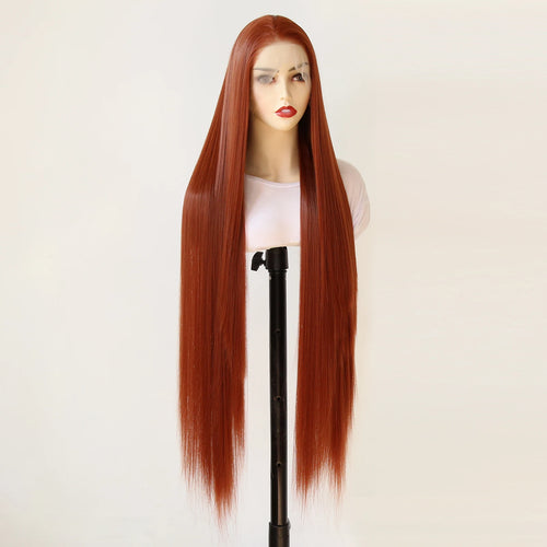 40inch Ginger Brown Wig 13x4 Synthetic Lace Front Wig Long Straight Lace Front Synthetic Wig Pre Plucked Heat Resistant Fiber