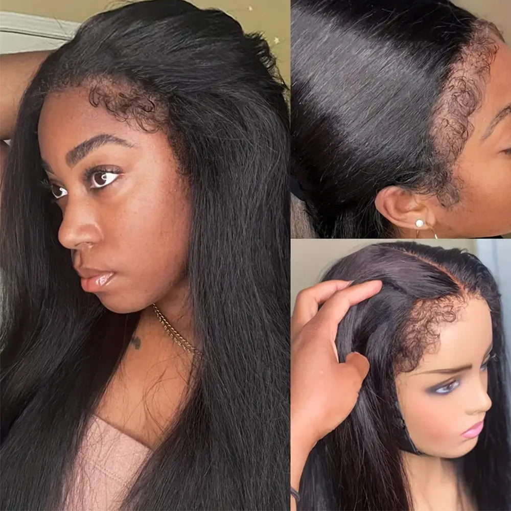 Kinky Straight Wig 4C Edges Baby Hair 13x6 Transparent Lace Front Wig Human Hair Pre Plucked 13x4 Yaki Straight Human Hair Wigs