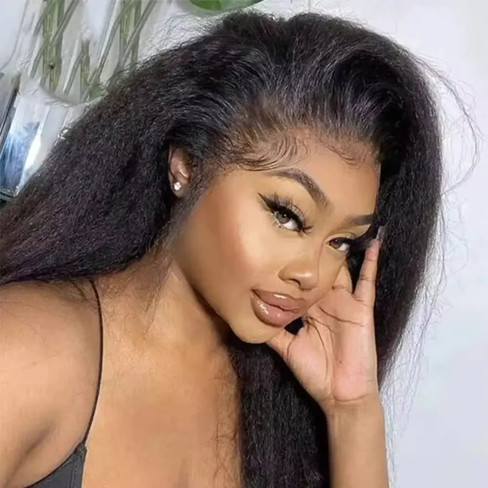 Kinky Straight Wig 4C Edges 13x6 HD Lace Frontal Wig Human Hai Yaki Straight Lace Front Wig 200% Density Full Hair Lace Wigs