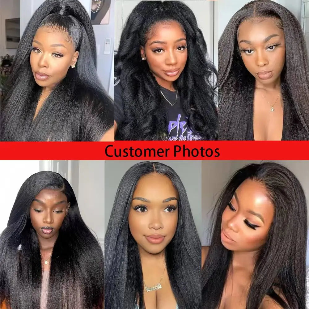 V Part Wig Kinky Straight 220% density Human Hair Wigs Yaki Straight Glueless Wigs Human Hair for Women Invisible Hairline Wigs