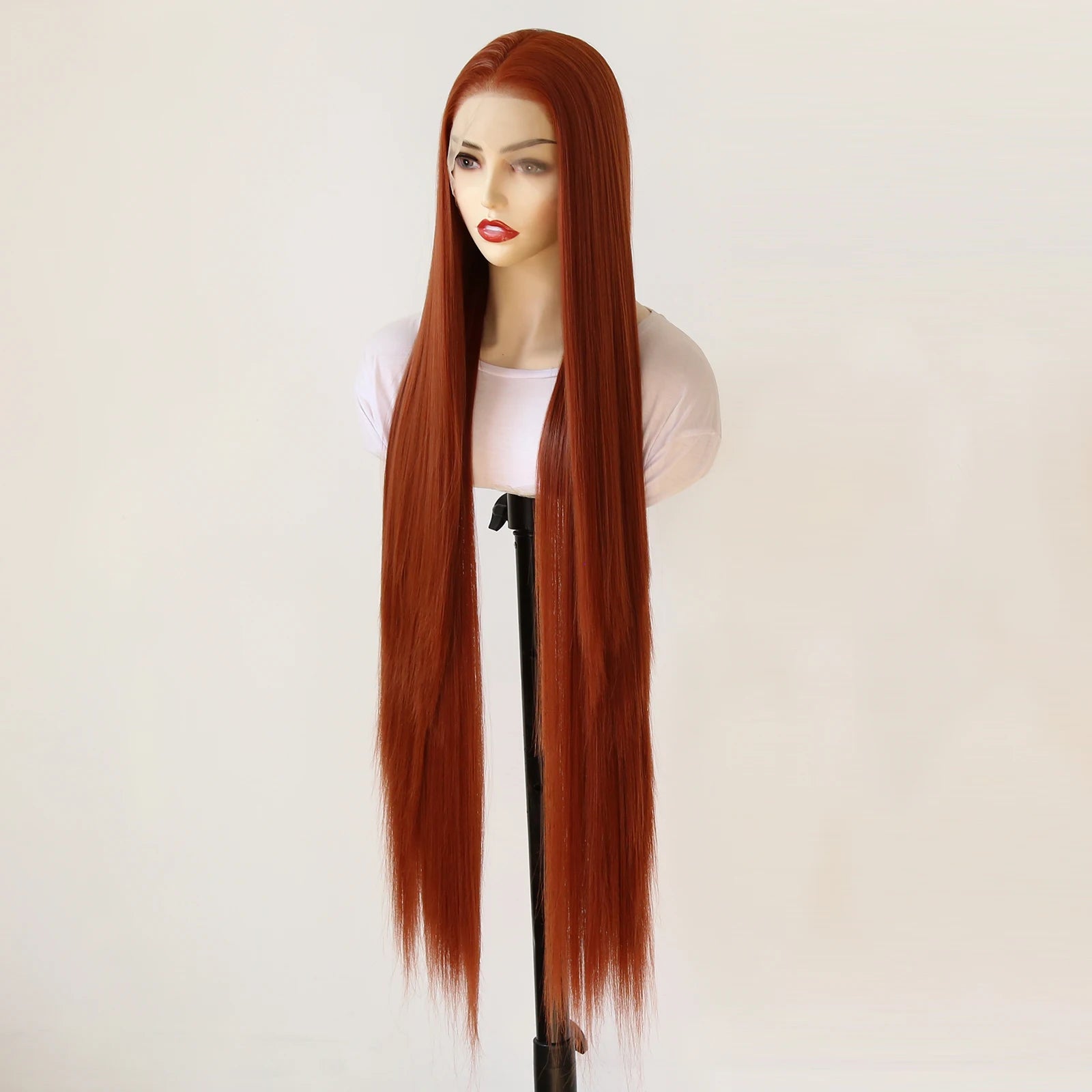 40inch Ginger Brown Wig 13x4 Synthetic Lace Front Wig Long Straight Lace Front Synthetic Wig Pre Plucked Heat Resistant Fiber