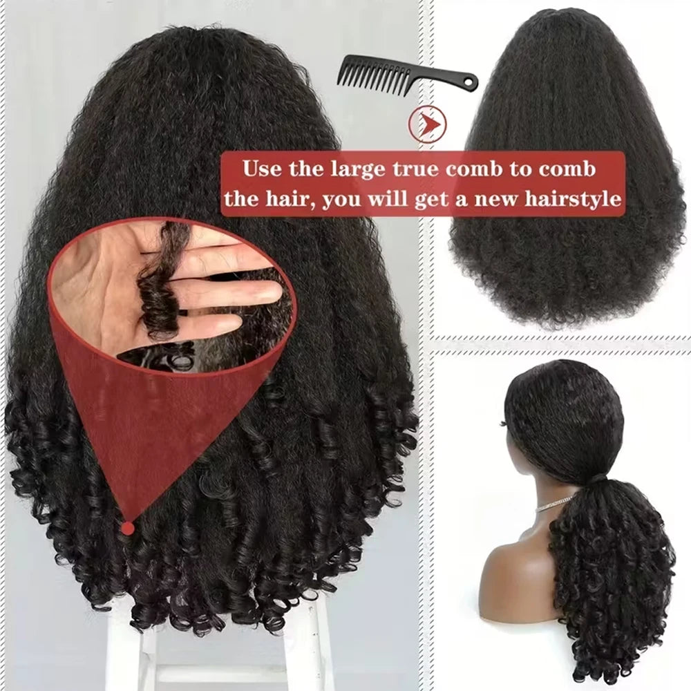 Kinky Straight Burmese Curly Headband Wigs Glueless None Lace Wig Wear And Go Yaki Straight Headband Wig WIth Spiral Curly End