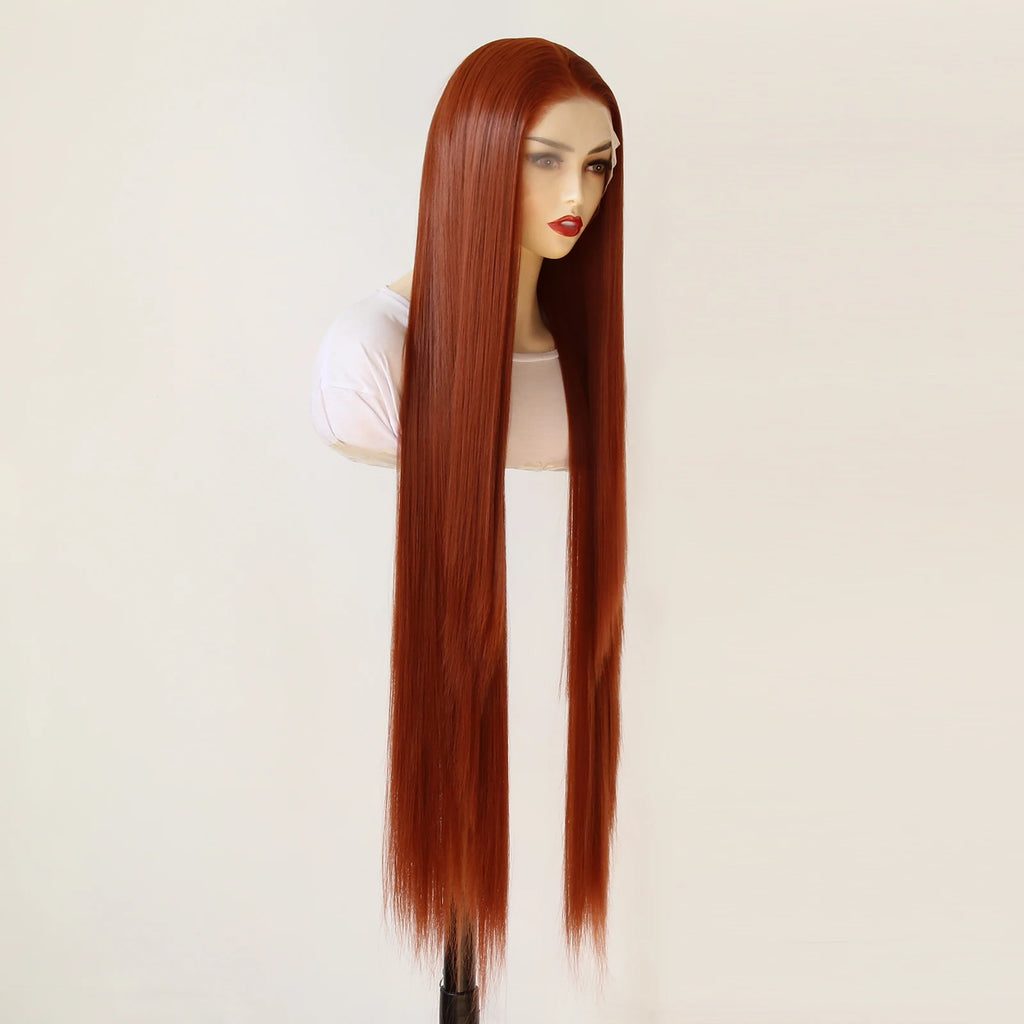 40inch Ginger Brown Wig 13x4 Synthetic Lace Front Wig Long Straight Lace Front Synthetic Wig Pre Plucked Heat Resistant Fiber
