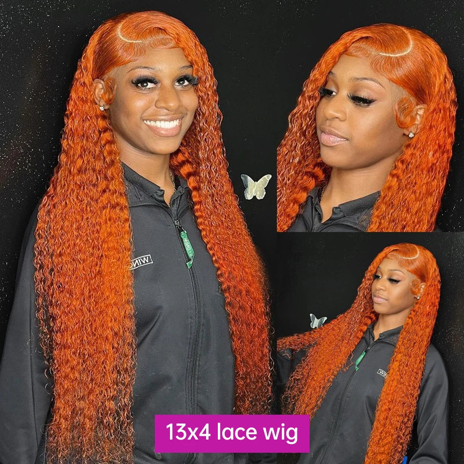 30 36 Inch Curly Orange Ginger Human Hair Wig For Women Water Wave Lace Front Wig 13X4 13X6 Hd Lace Deep Wave Frontal Wigs