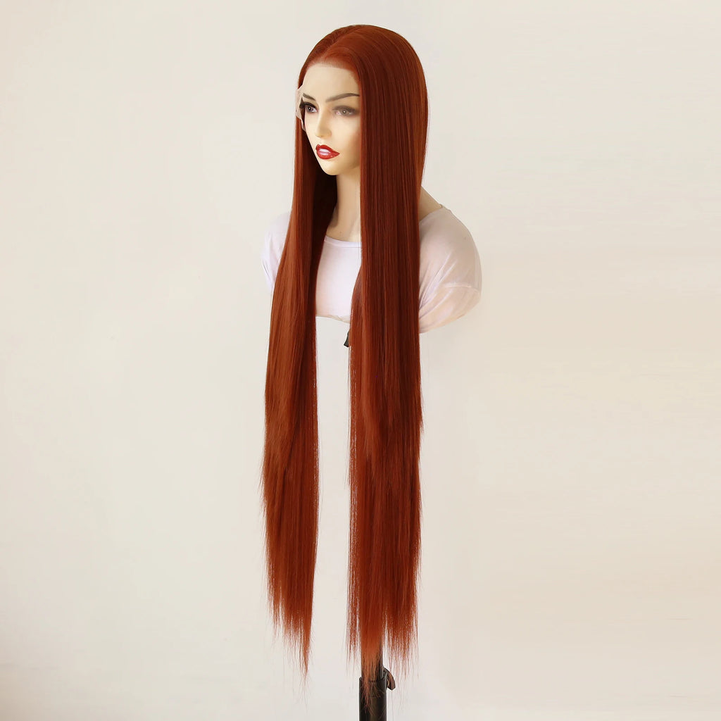 40inch Ginger Brown Wig 13x4 Synthetic Lace Front Wig Long Straight Lace Front Synthetic Wig Pre Plucked Heat Resistant Fiber