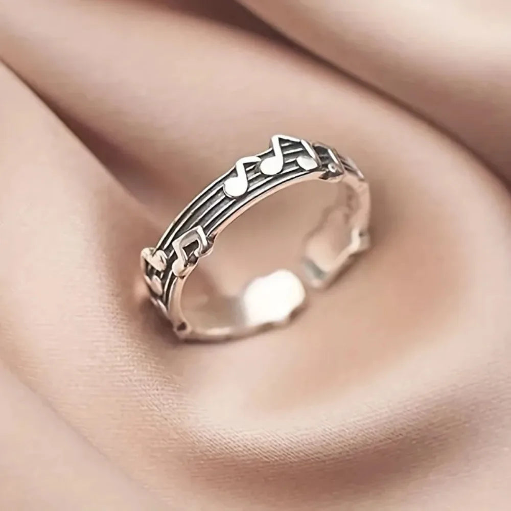 Women Simple Music Note Statement Ring,