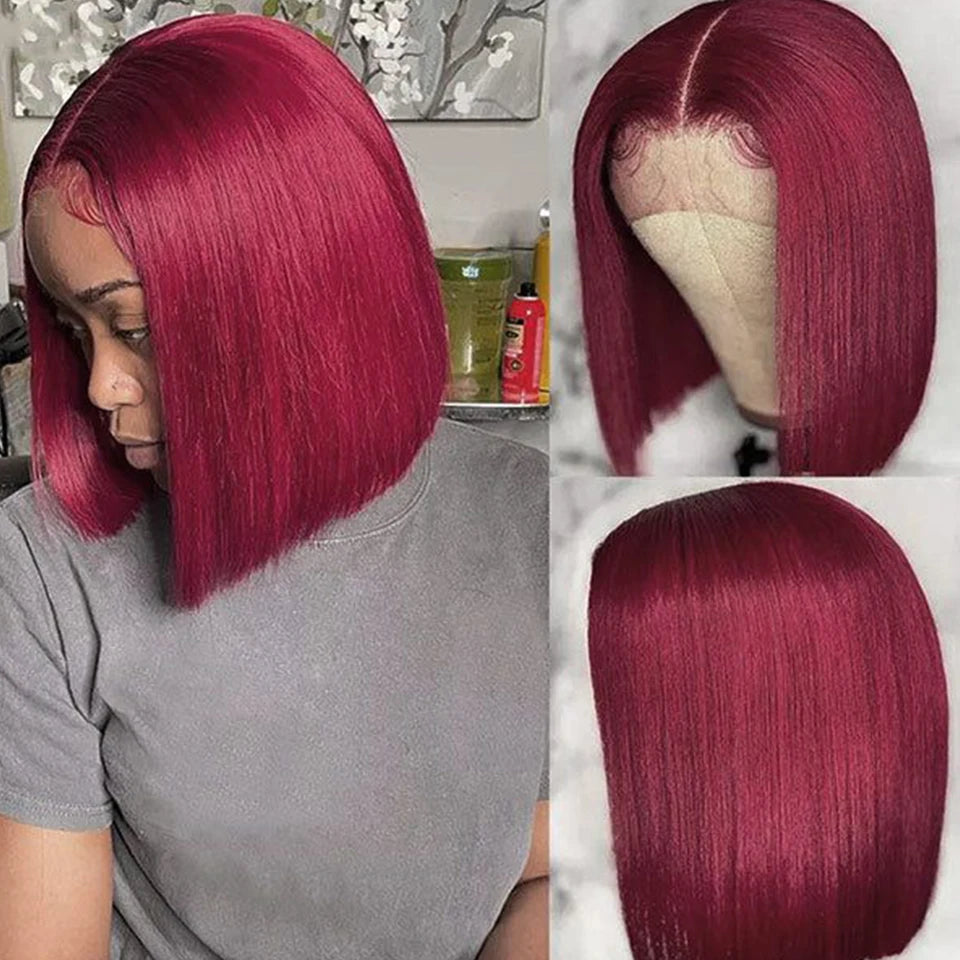 Ginger Orange HD Transparent Short Bob Human Hair Wigs Peruvian Highlight Straight 13x6x2 Lace Front Wig For Women Pre Plucked