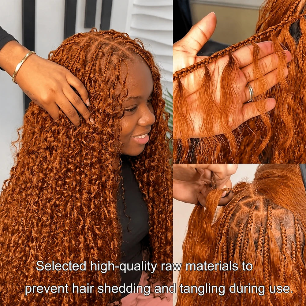 350 Ginger Orange Deep Wave Feather Crochet Miracle Knots Human Hair Extensions Knotless Invisible Pre Separated Boho Braids