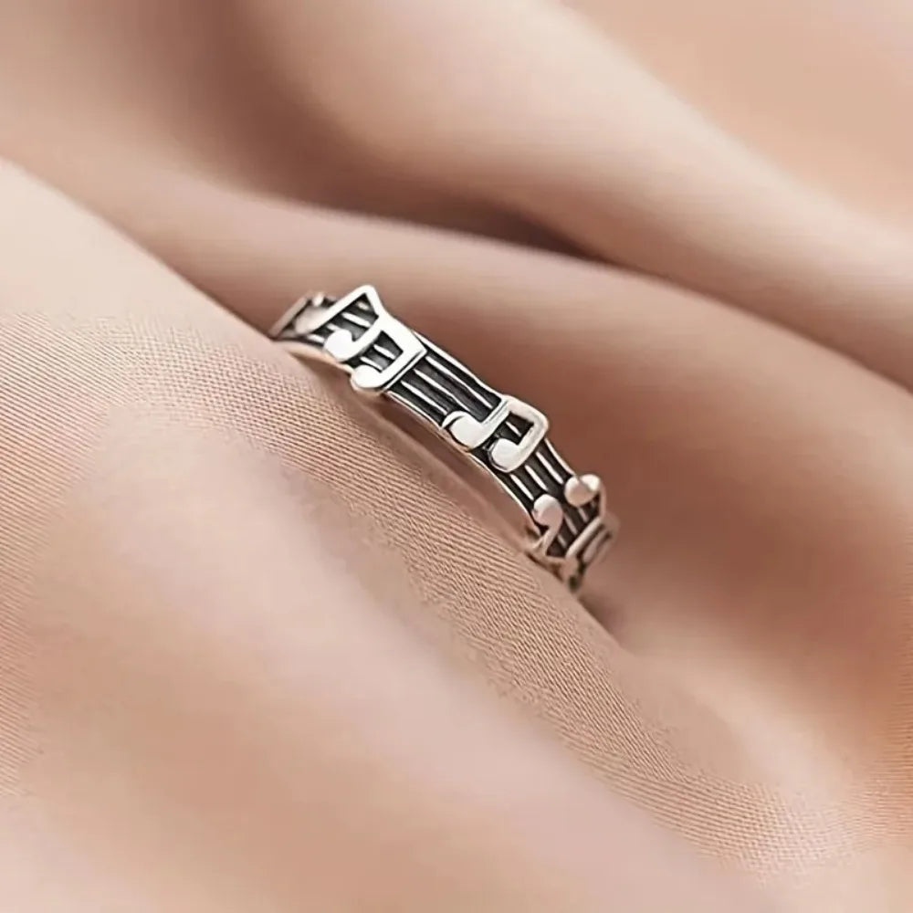 Women Simple Music Note Statement Ring,