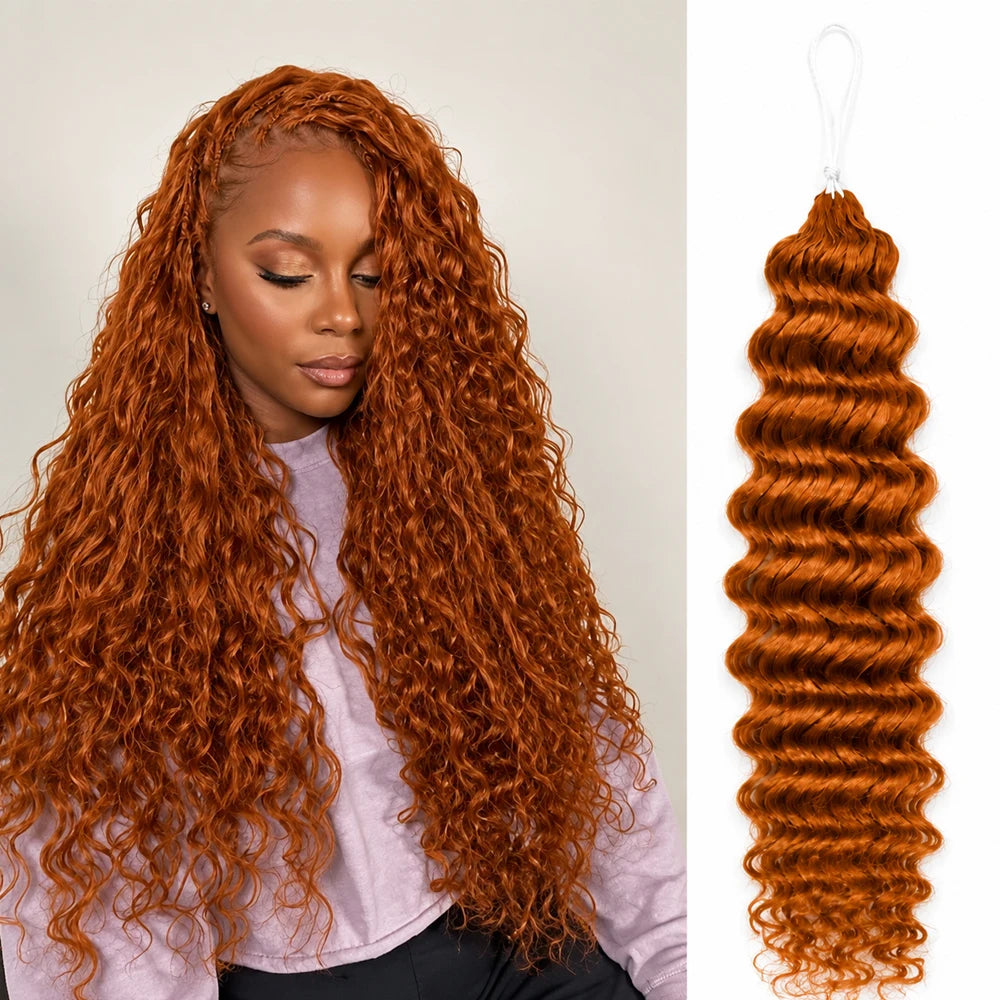 350 Ginger Orange Deep Wave Feather Crochet Miracle Knots Human Hair Extensions Knotless Invisible Pre Separated Boho Braids