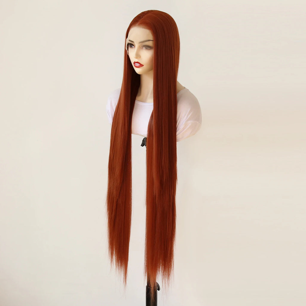 40inch Ginger Brown Wig 13x4 Synthetic Lace Front Wig Long Straight Lace Front Synthetic Wig Pre Plucked Heat Resistant Fiber
