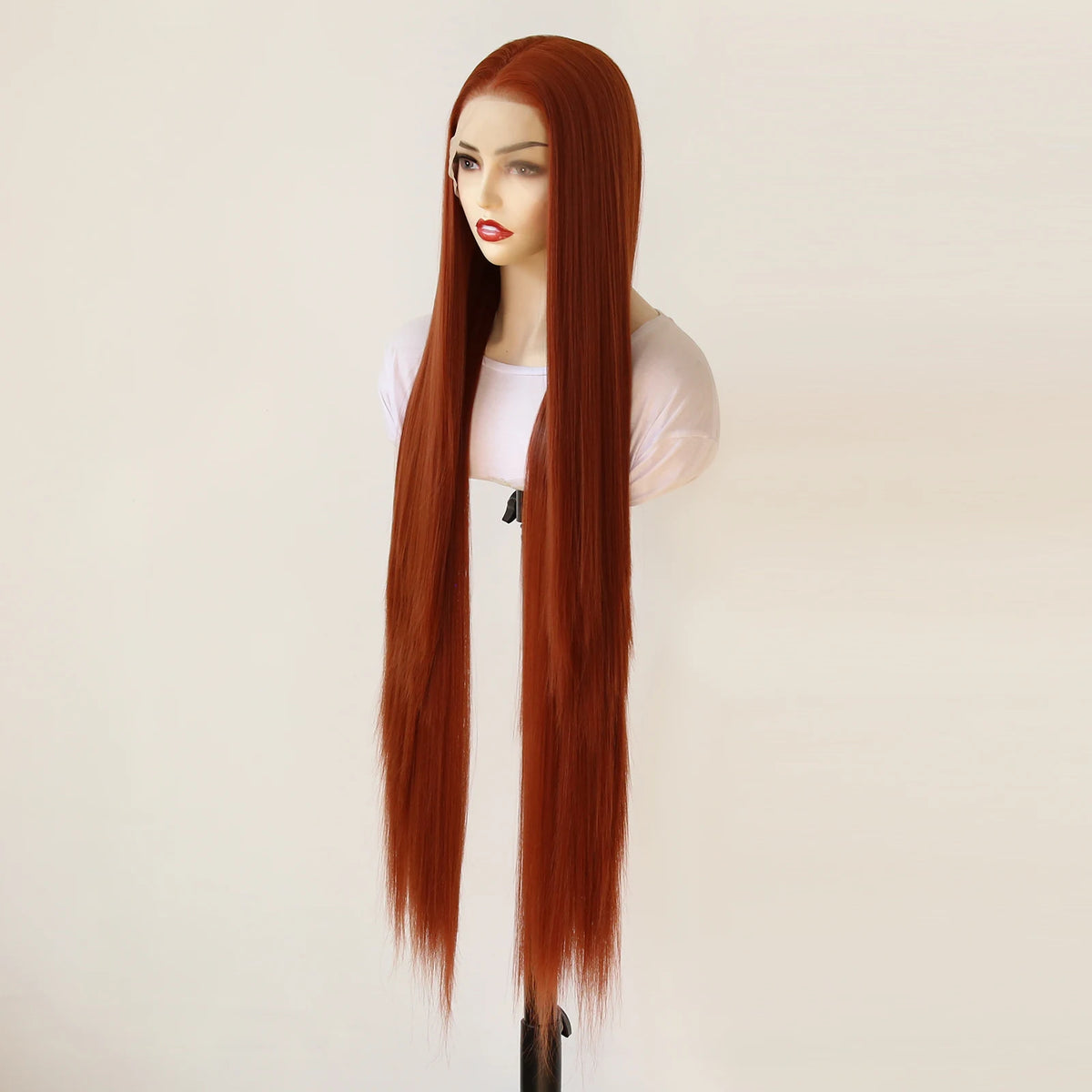 40inch Ginger Brown Wig 13x4 Synthetic Lace Front Wig Long Straight Lace Front Synthetic Wig Pre Plucked Heat Resistant Fiber