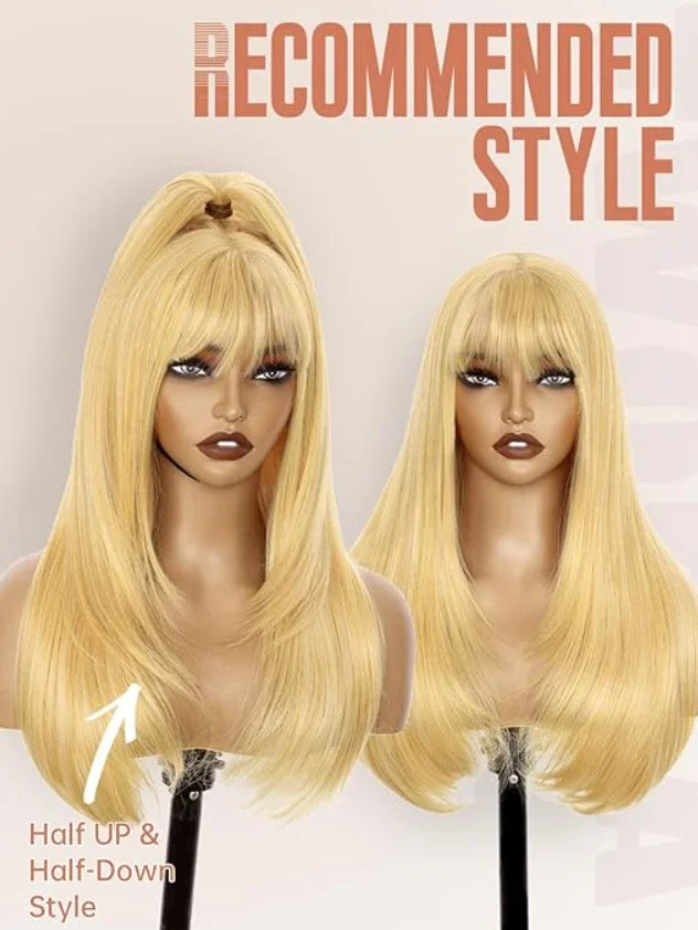 Ginger Orange Short Layered Cut Straight Lace Front Wig With Bangs 13x4 HD Lace Glueless Synthetic Daily Wear On Clearance Sale