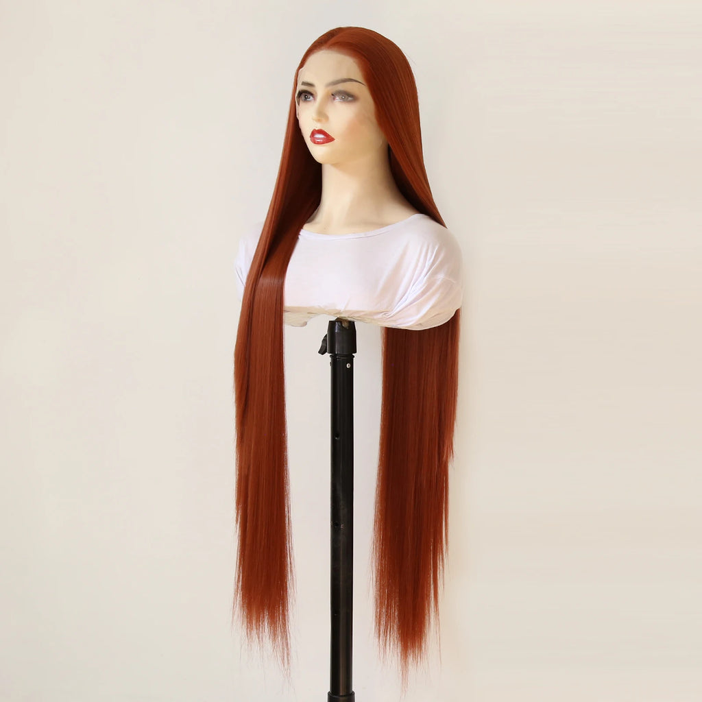 40inch Ginger Brown Wig 13x4 Synthetic Lace Front Wig Long Straight Lace Front Synthetic Wig Pre Plucked Heat Resistant Fiber