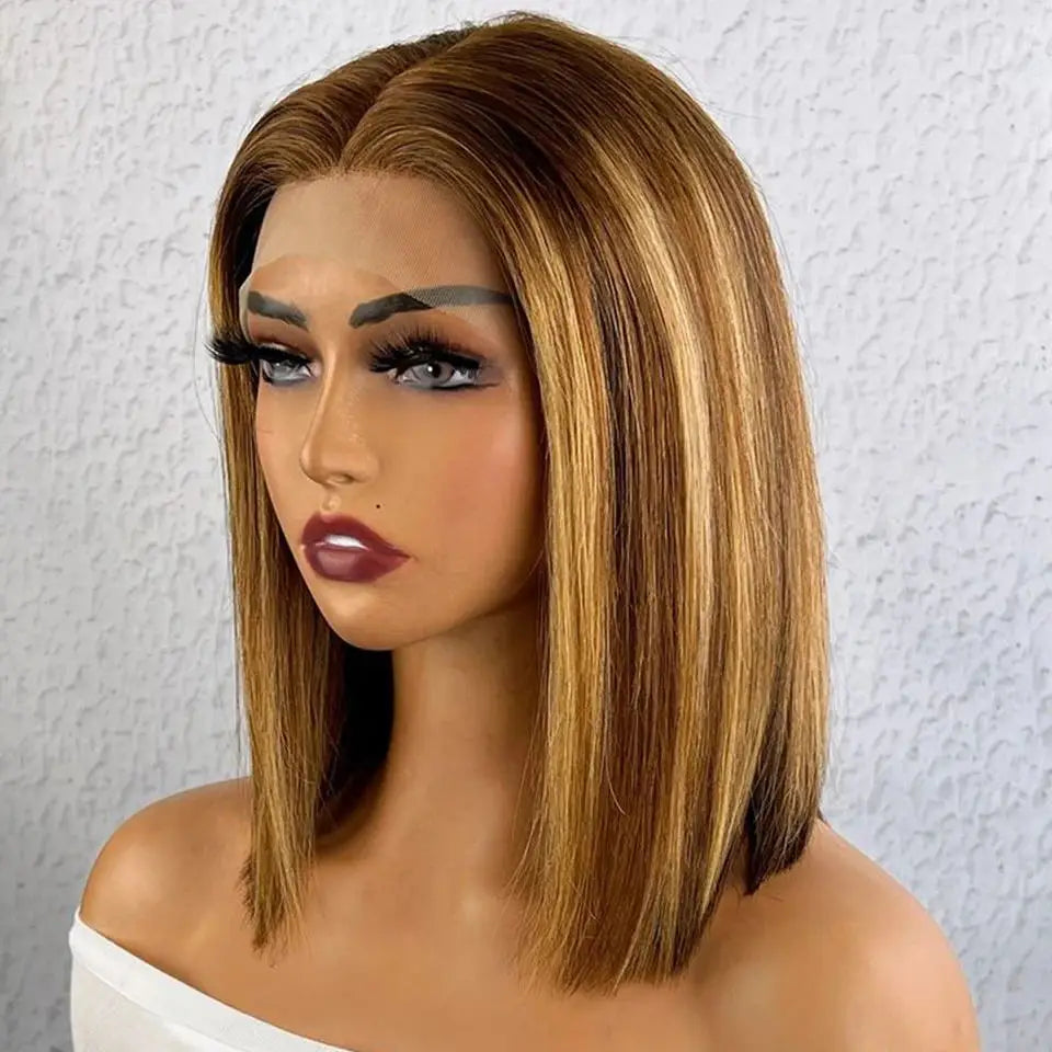 Ginger Orange HD Transparent Short Bob Human Hair Wigs Peruvian Highlight Straight 13x6x2 Lace Front Wig For Women Pre Plucked