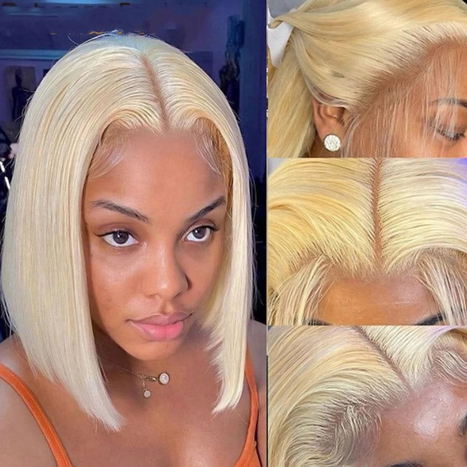 Ginger Orange HD Transparent Short Bob Human Hair Wigs Peruvian Highlight Straight 13x6x2 Lace Front Wig For Women Pre Plucked