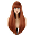 24inch Long Straight Ginger Wig with Bangs for Women Heat Resistant Orange Synthetic Hair for Daily Use Party Halloween Cosplay