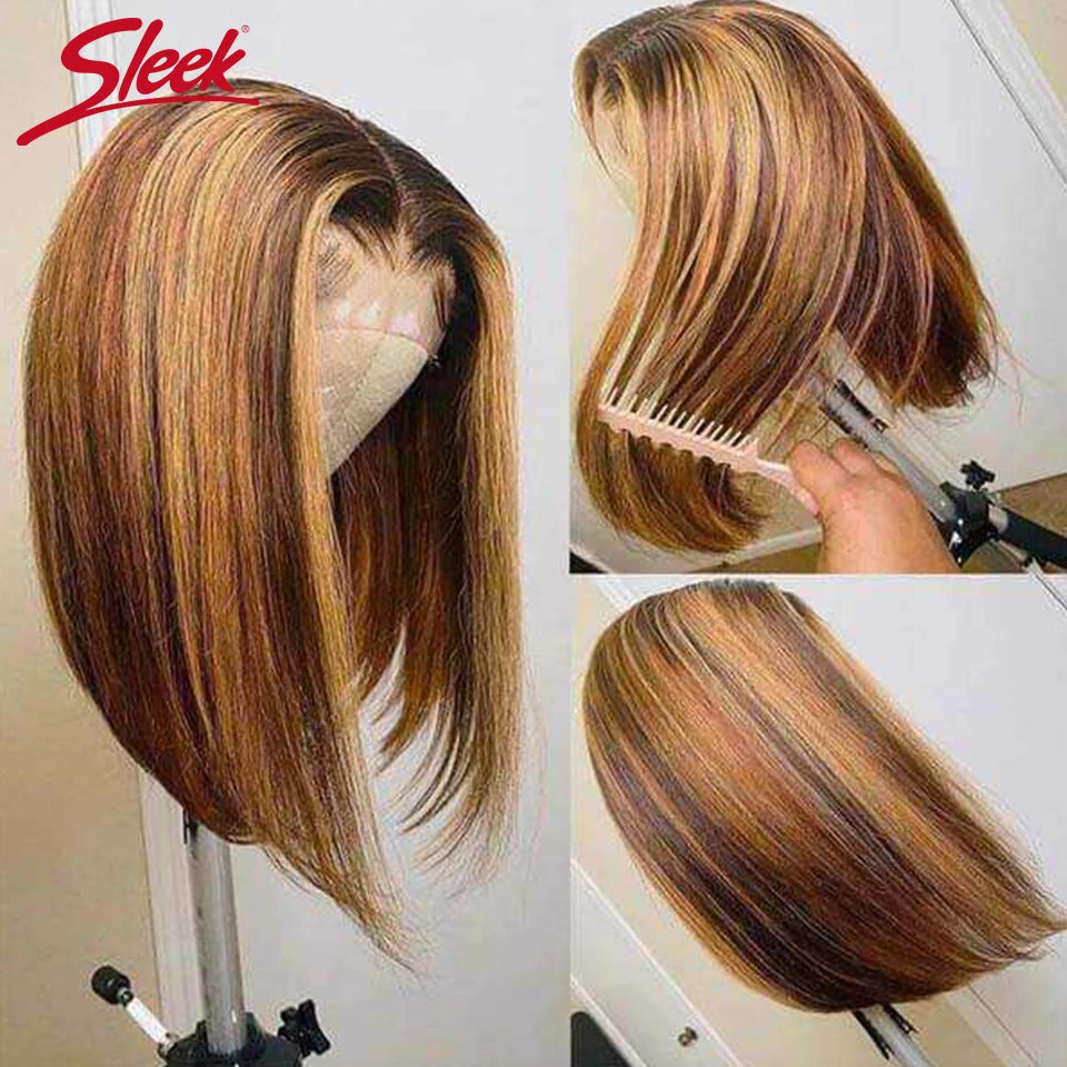 Ginger Orange HD Transparent Short Bob Human Hair Wigs Peruvian Highlight Straight 13x6x2 Lace Front Wig For Women Pre Plucked