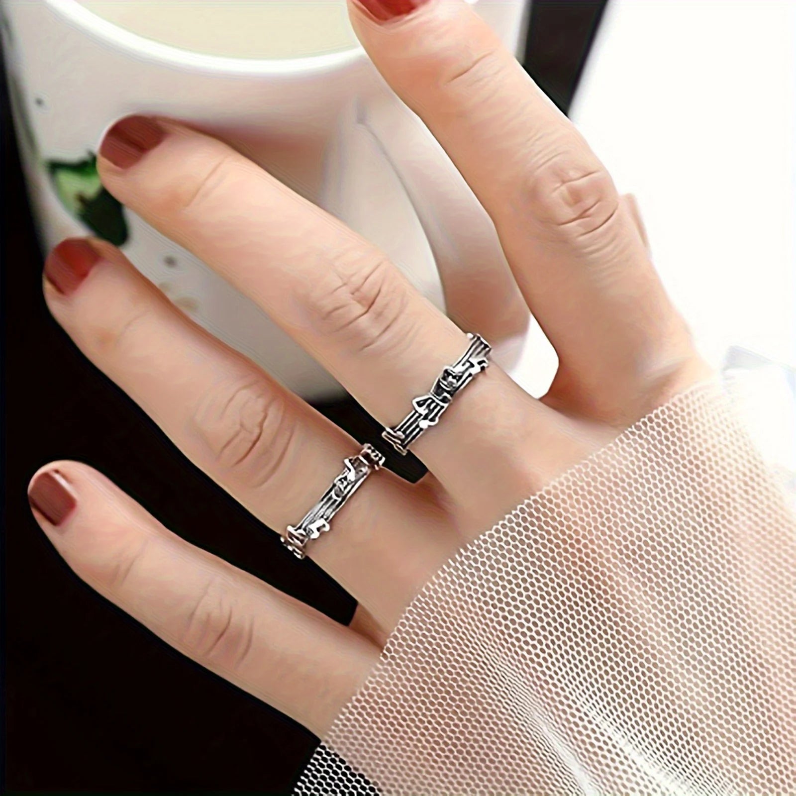 Women Simple Music Note Statement Ring,