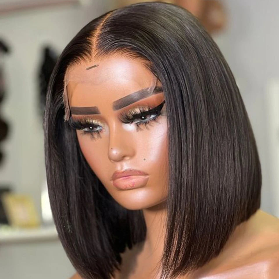 Ginger Orange HD Transparent Short Bob Human Hair Wigs Peruvian Highlight Straight 13x6x2 Lace Front Wig For Women Pre Plucked