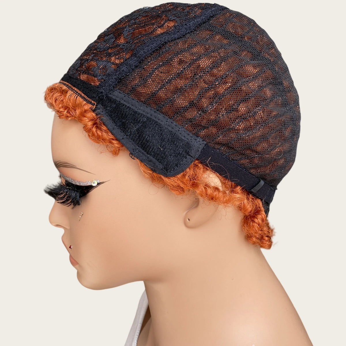 Full Machine Made Short Curly Human Hair Wig, Ginger Orange Wool Curl Human Hair Wigs