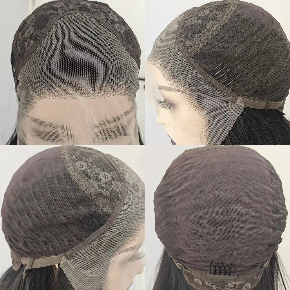RONGDUOYI Black and Red Highlights Bob Hair Synthetic Wig Highlight Burgundy Short Wave Hair Glueless Lace Front Wigs Daily Wear