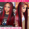 Ombre Highlight Burgundy Wig Human Hair 13x4 Straight Lace Front Wig 13x6 Hd Lace Frontal Wigs 99J Bone Straight Human Hair Wigs