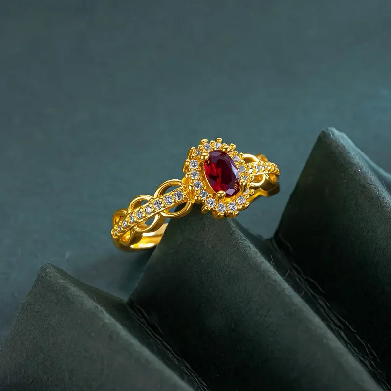 Real 14K Gold Color Ruby Ring