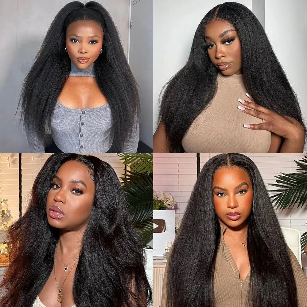 Synthetic Natural Black Kinky Straight U Part Wig Yaki Straight Wigs for Women Daily Party Use