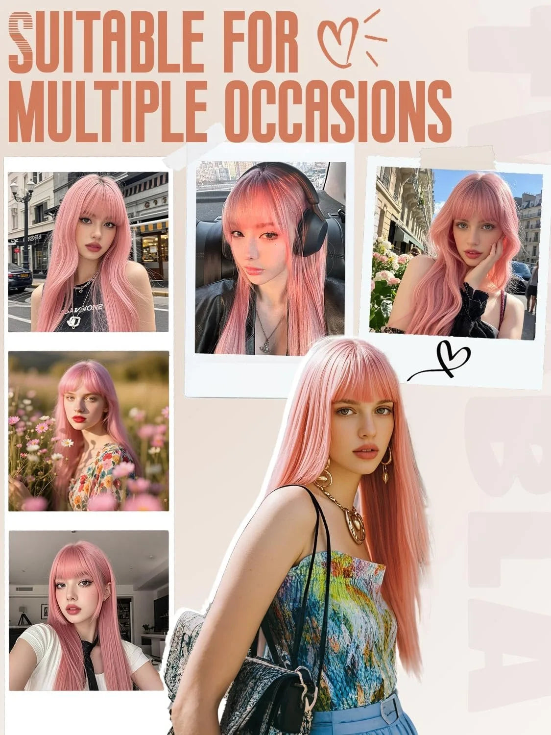 Ginger Orange Short Layered Cut Straight Lace Front Wig With Bangs 13x4 HD Lace Glueless Synthetic Daily Wear On Clearance Sale