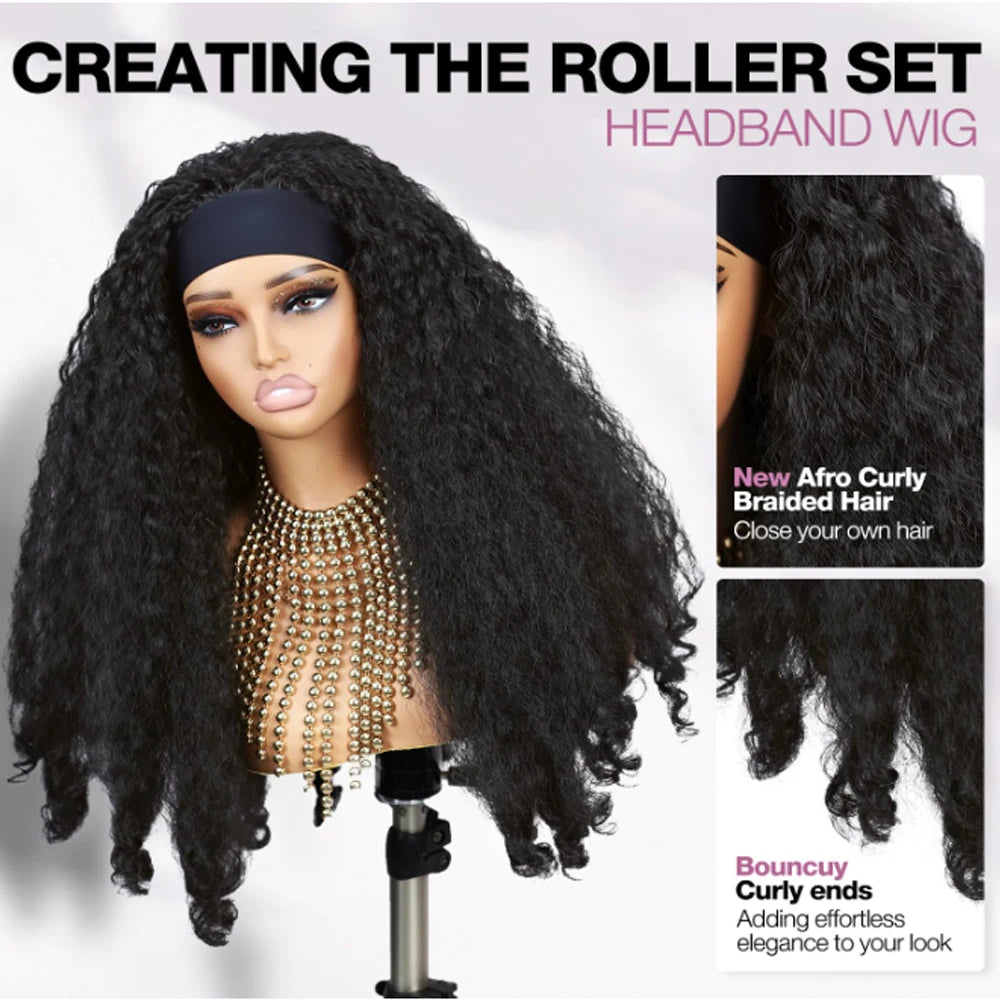 Kinky Straight Burmese Curly Headband Wigs Glueless None Lace Wig Wear And Go Yaki Straight Headband Wig WIth Spiral Curly End
