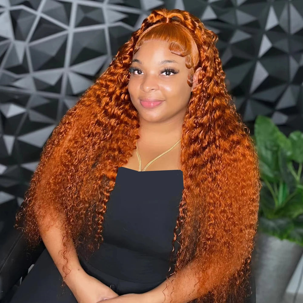 30 36 Inch Curly Orange Ginger Human Hair Wig For Women Water Wave Lace Front Wig 13X4 13X6 Hd Lace Deep Wave Frontal Wigs