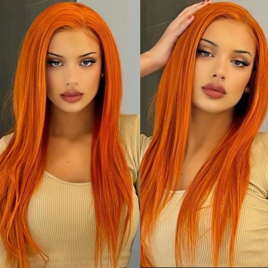 Orange Wig Long Straight Synthetic Lace Front Wig Glueless Wigs for Women Party Cosplay Bright Ginger Hair Lace Frontal Wigs