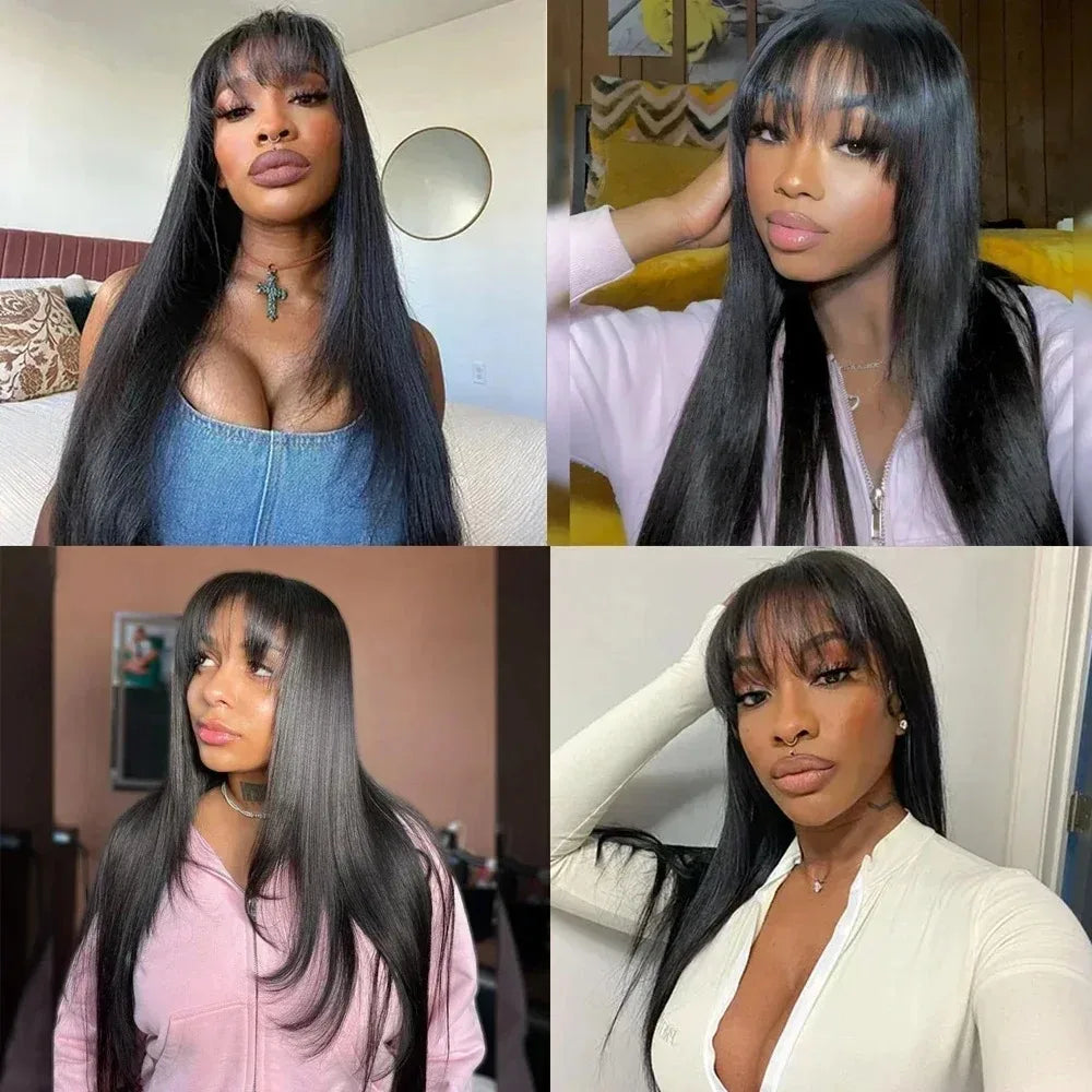 Ginger Orange Short Layered Cut Straight Lace Front Wig With Bangs 13x4 HD Lace Glueless Synthetic Daily Wear On Clearance Sale