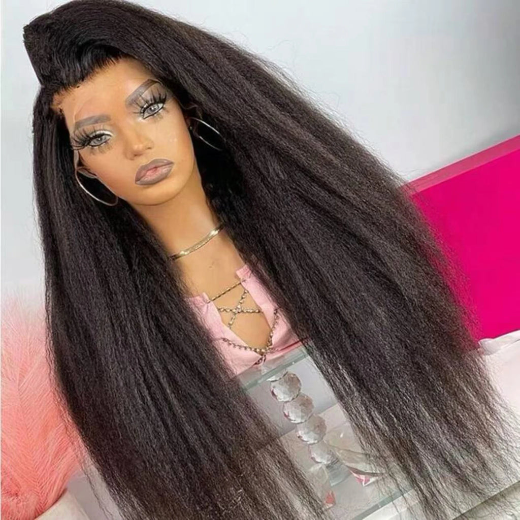 Yaki Kinky Straight 13X4X1HD Full Lace Frontal Wigs For Women Preplucked With Baby Hair Wedding Glueless Wigs Daily Ponytails