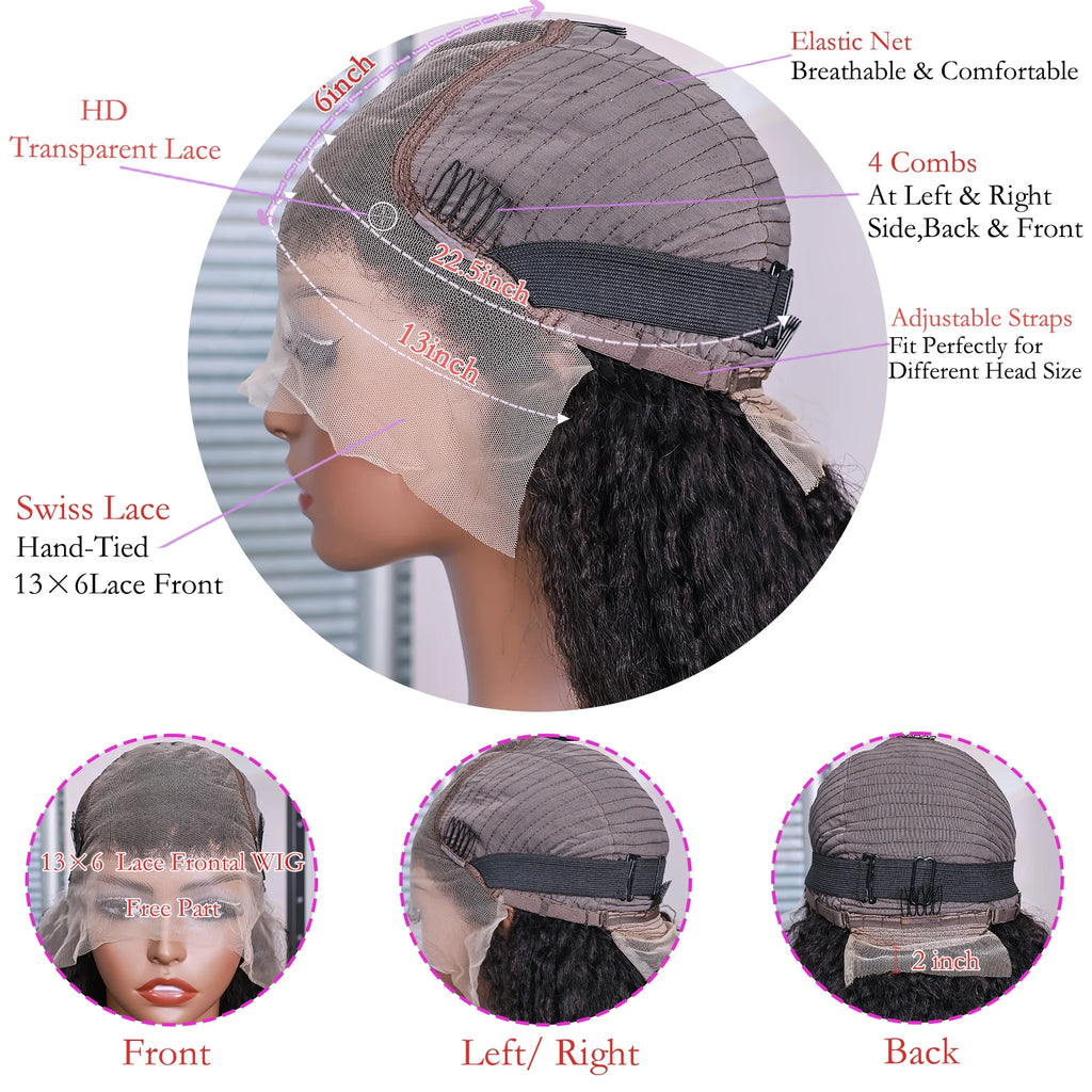 Kinky Straight Wig 4C Edges 13x6 HD Lace Frontal Wig Human Hai Yaki Straight Lace Front Wig 200% Density Full Hair Lace Wigs