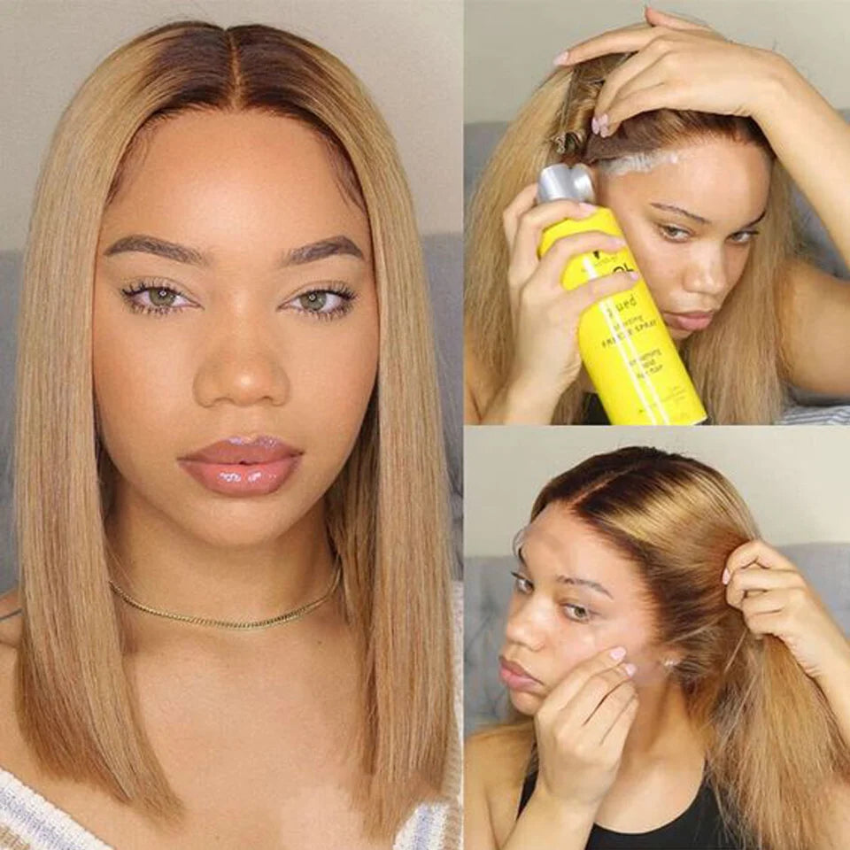 Ginger Orange HD Transparent Short Bob Human Hair Wigs Peruvian Highlight Straight 13x6x2 Lace Front Wig For Women Pre Plucked